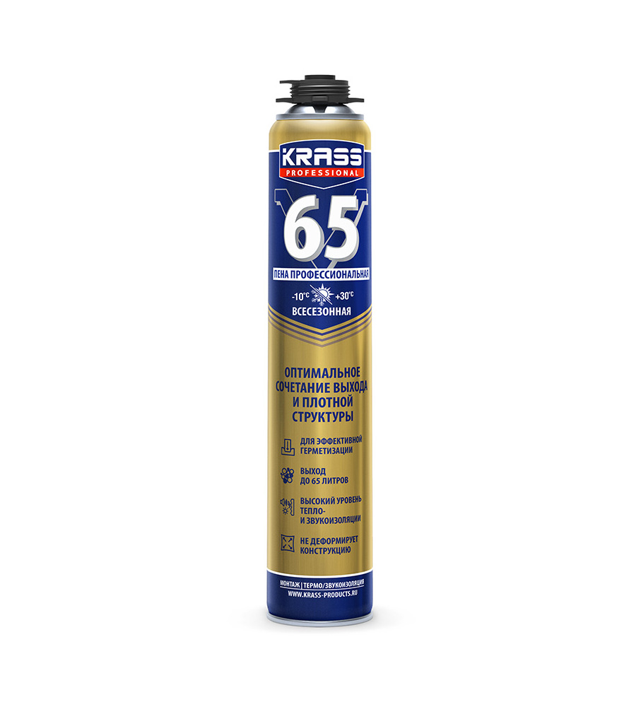 

Пена монтажная Krass Professional V65 пистолетная, всесезонная 0,82 л