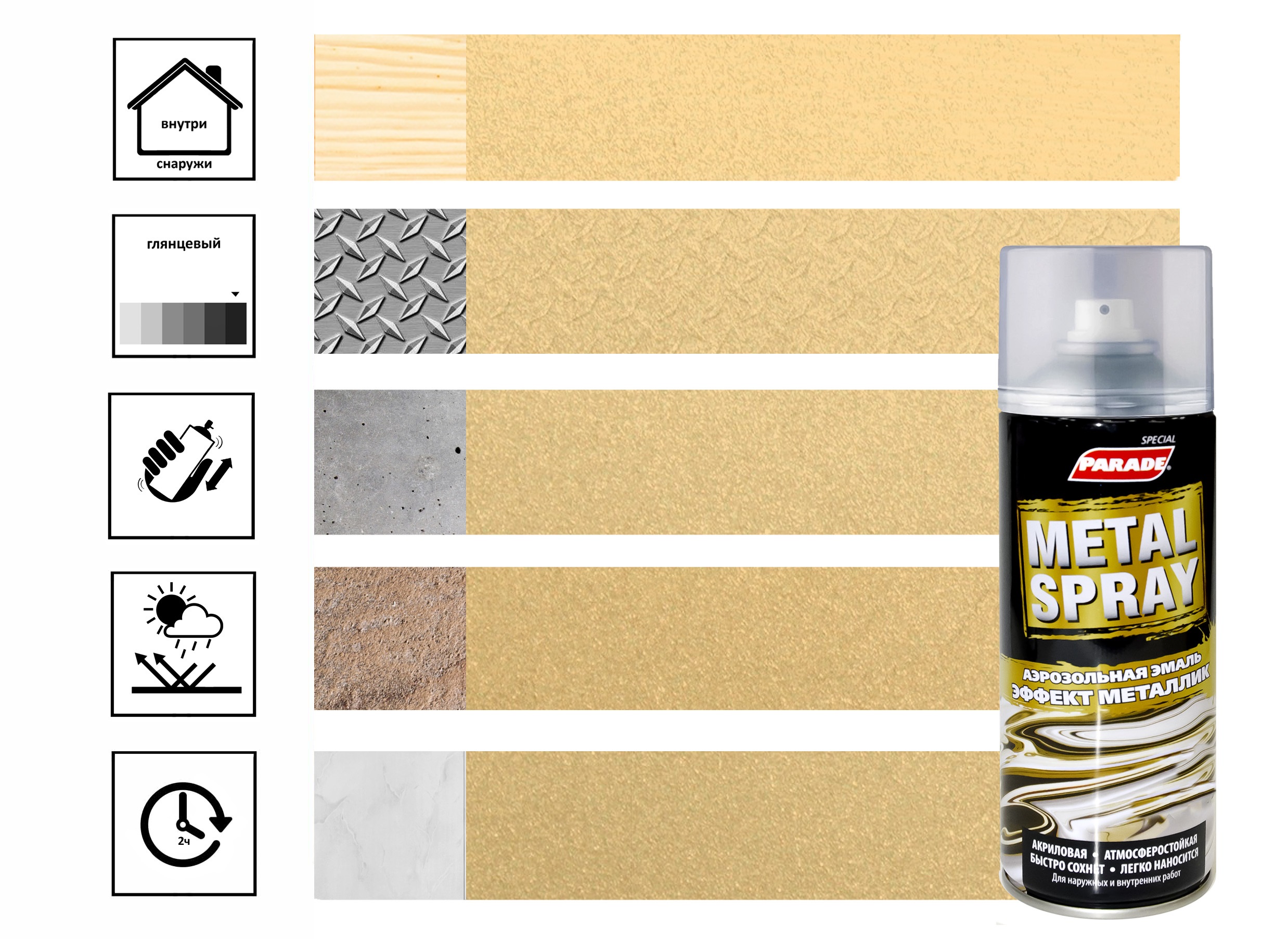 

Эмаль аэрозольная Parade Metal Spray металлик золото
