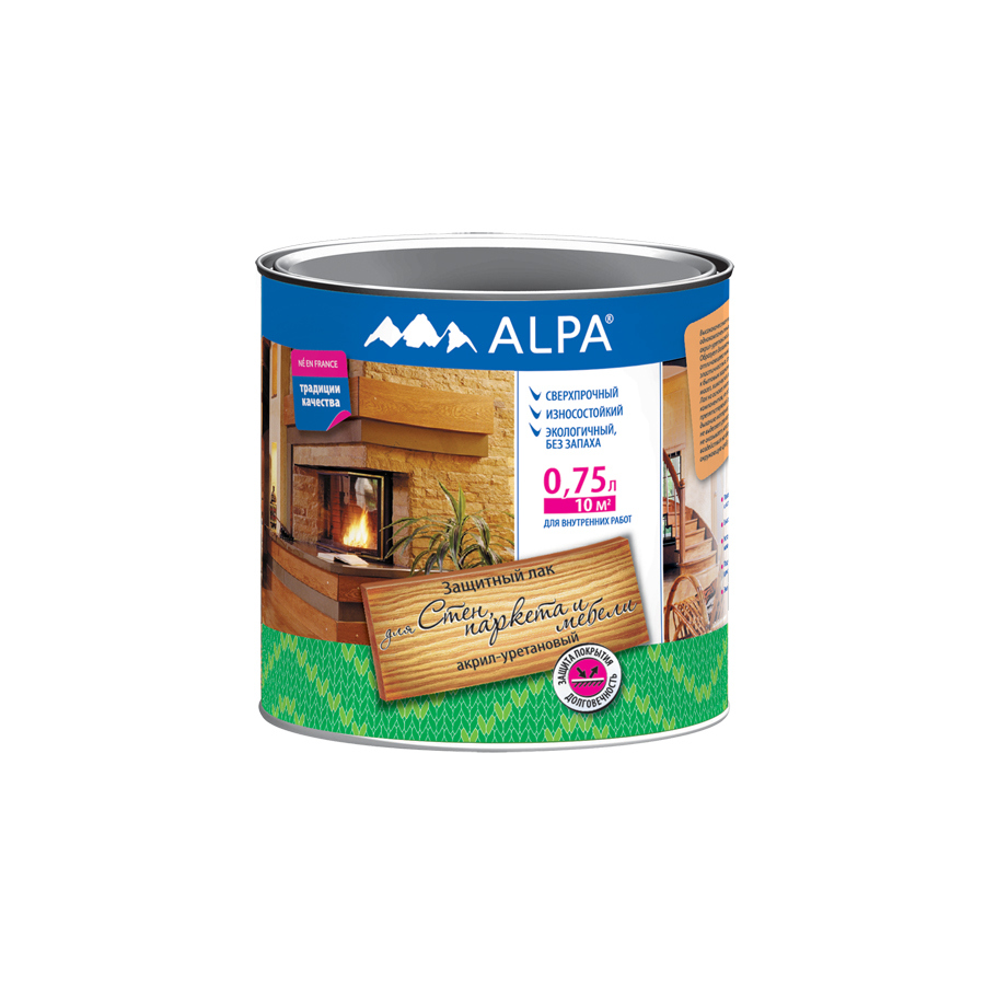 

Лак акрил-уретановый для стен, паркета и мебели ALPA глянцевый 0,75л (0,8 кг)