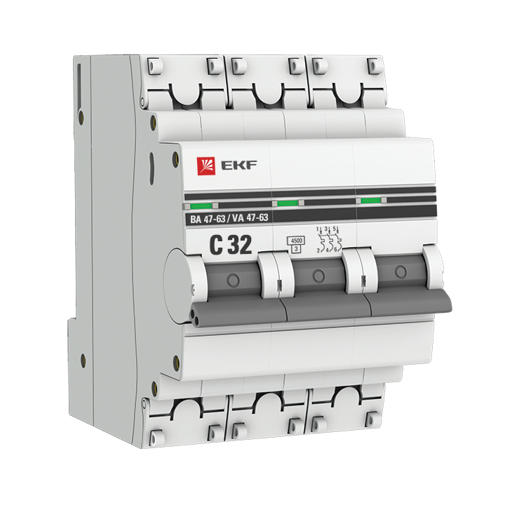 Выключатель автоматический   3п C 32А 4.5кА ВА 47-63 PROxima EKF mcb4763-3-32C-pro
