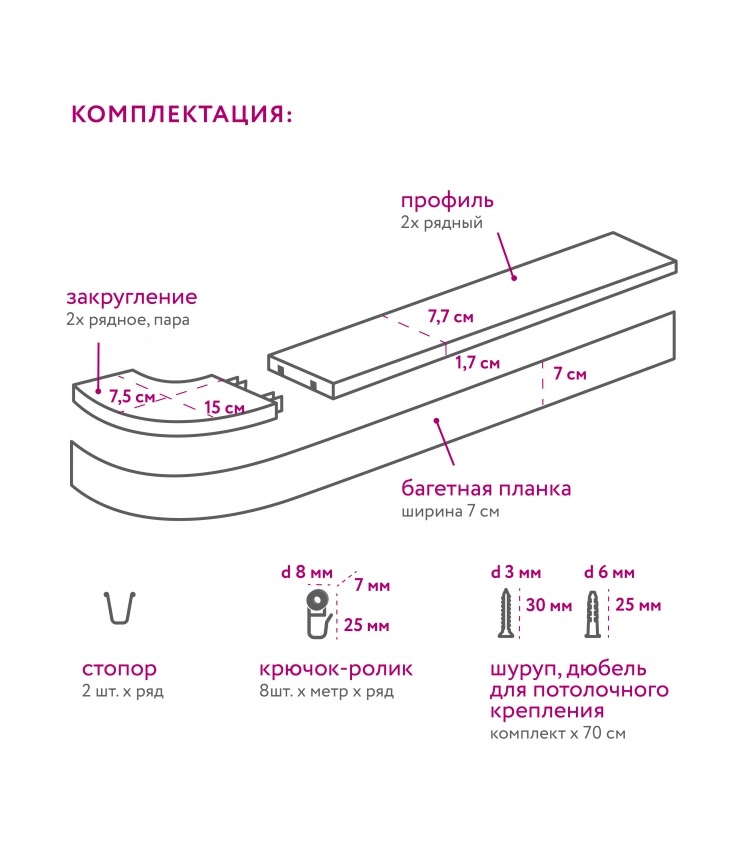 Карниз потолочный Легранд Феникс с поворотами двухрядный, 200 см, миндаль