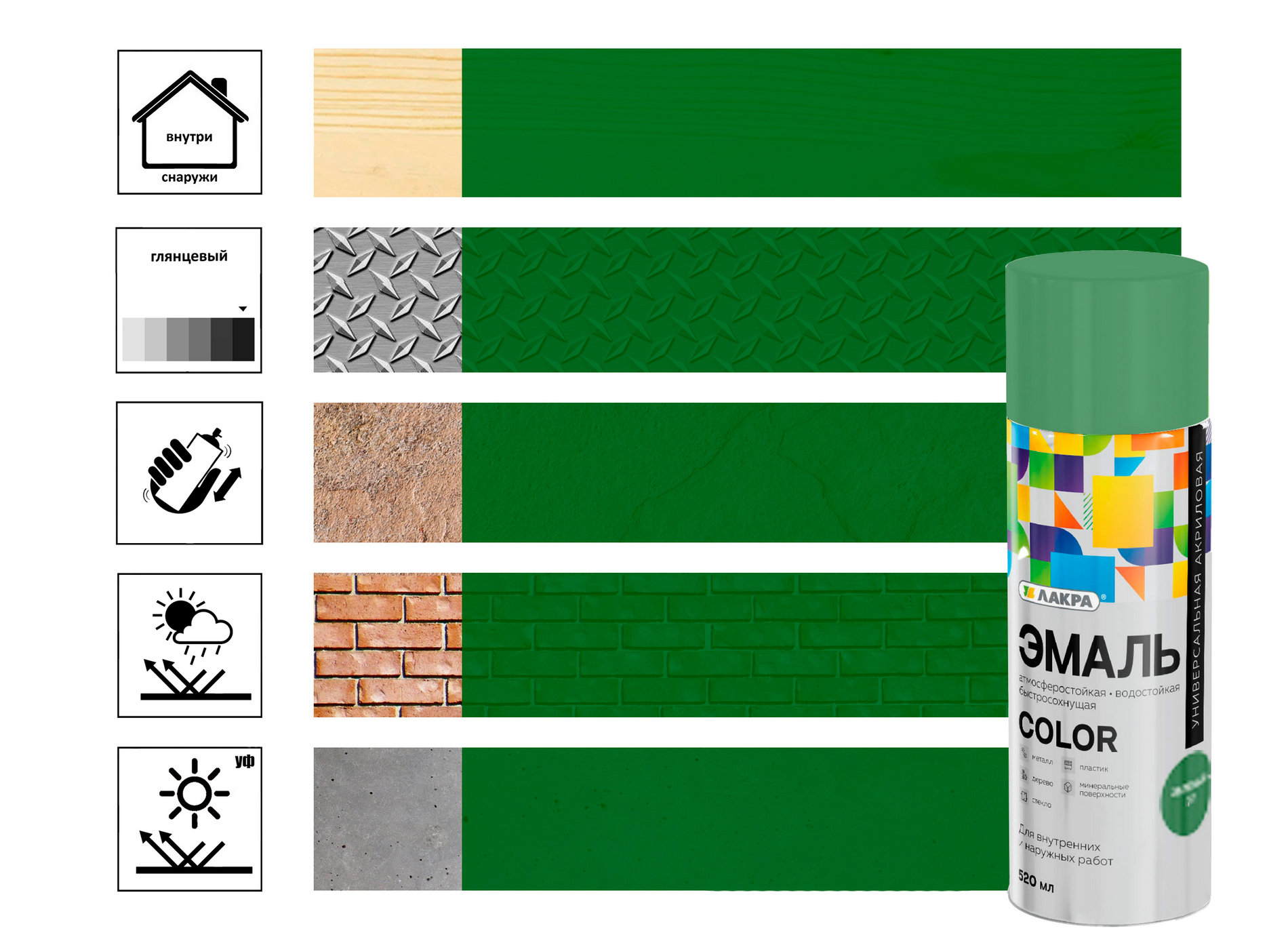 

Эмаль аэрозольная Лакра Color универсальная Зеленый 37
