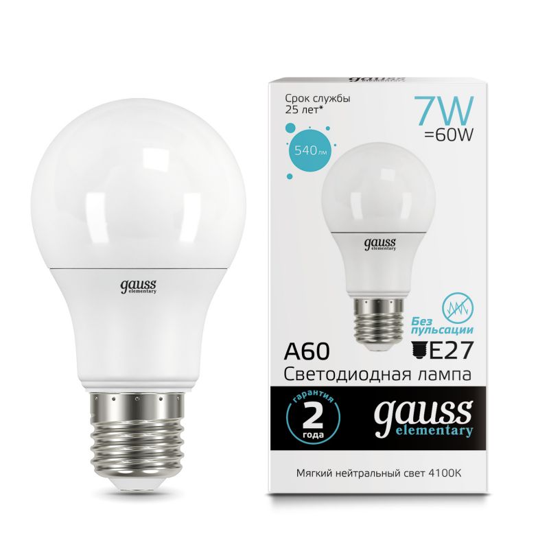 

Лампа Gauss LED Elementary A60 7W E27 4100K