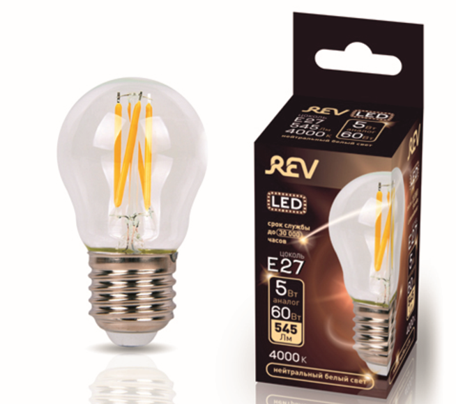 

Светодиодная лампа REV Ritter LED FILAMENT шарик G45 E27 5W, 4000K, DECO Premium нейтральный свет