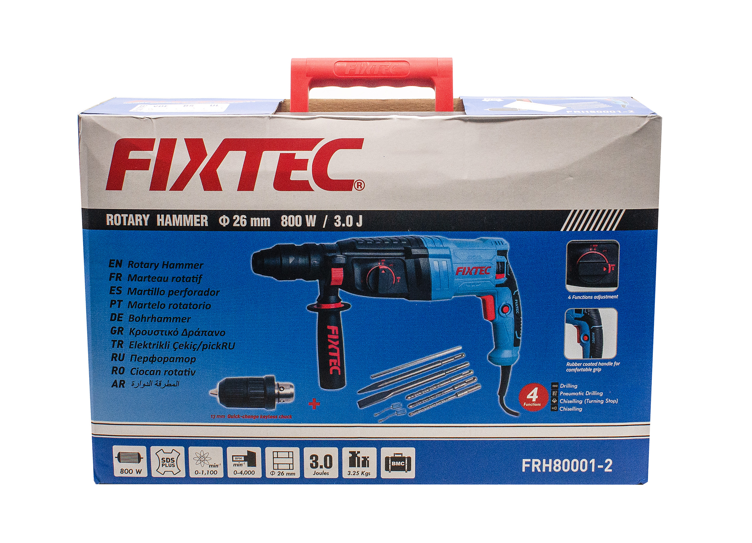 Перфоратор Fixtec FRH80001-2  ,800Вт,3 режима,съемный патрон,с набором оснастки