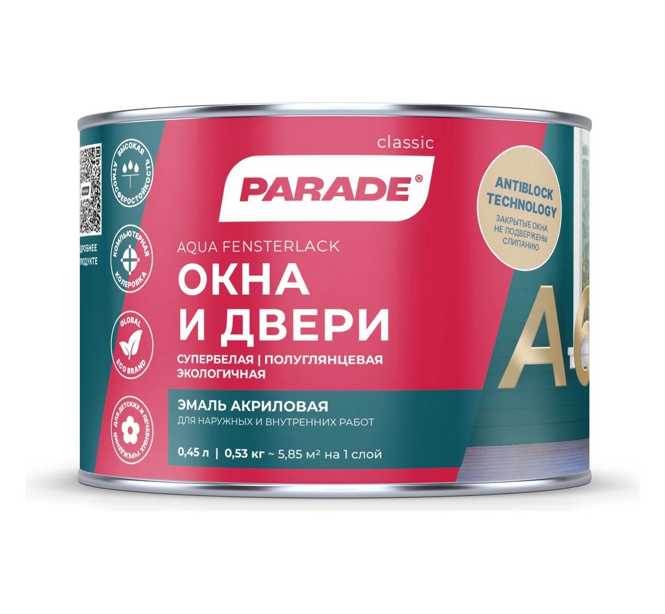 

Эмаль PARADE А6 Окна & Двери полуглянц. 0,45л Россия 0006344