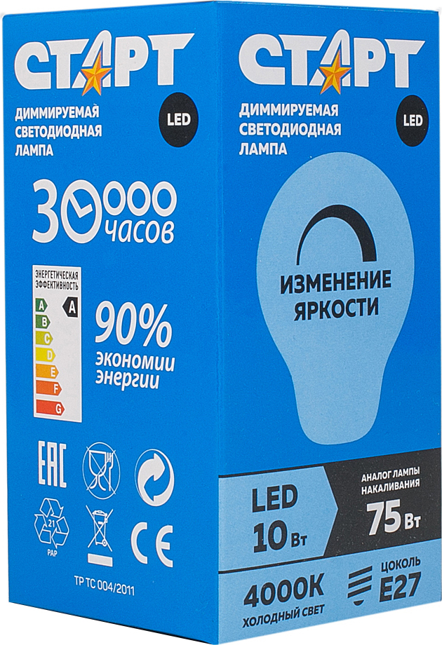 

Лампа светодиодная СТАРТ LEDGLSE27 10W40 Dim Rheostat 10/50 (Р)