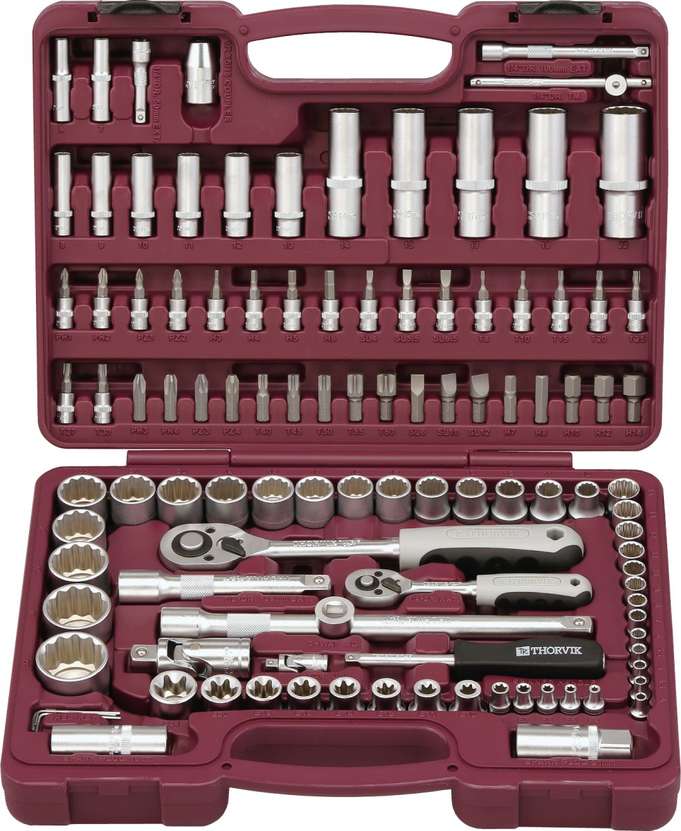 

Набор инструмента Thorvik 1/4", 1/2"DR, 108 предметов, Арт. UTS0108/12