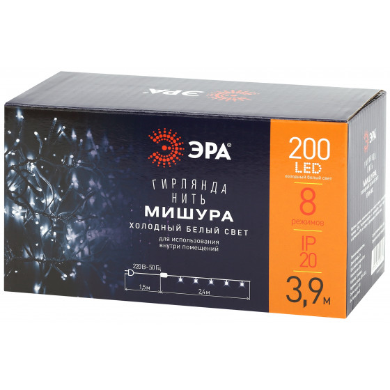 

ENIN - WC ЭРА Гирлянда LED Мишура 3,9 м белый провод, холодный свет, 220V (24/576)