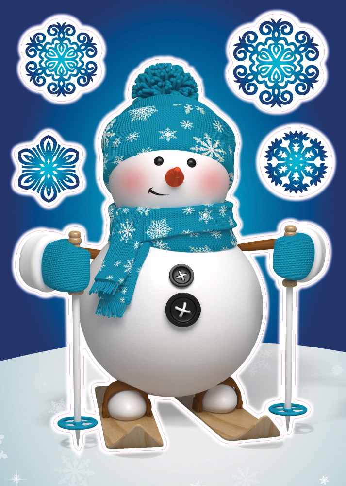 Наклейка декоративная  Декоретто Снеговичок на лыжах