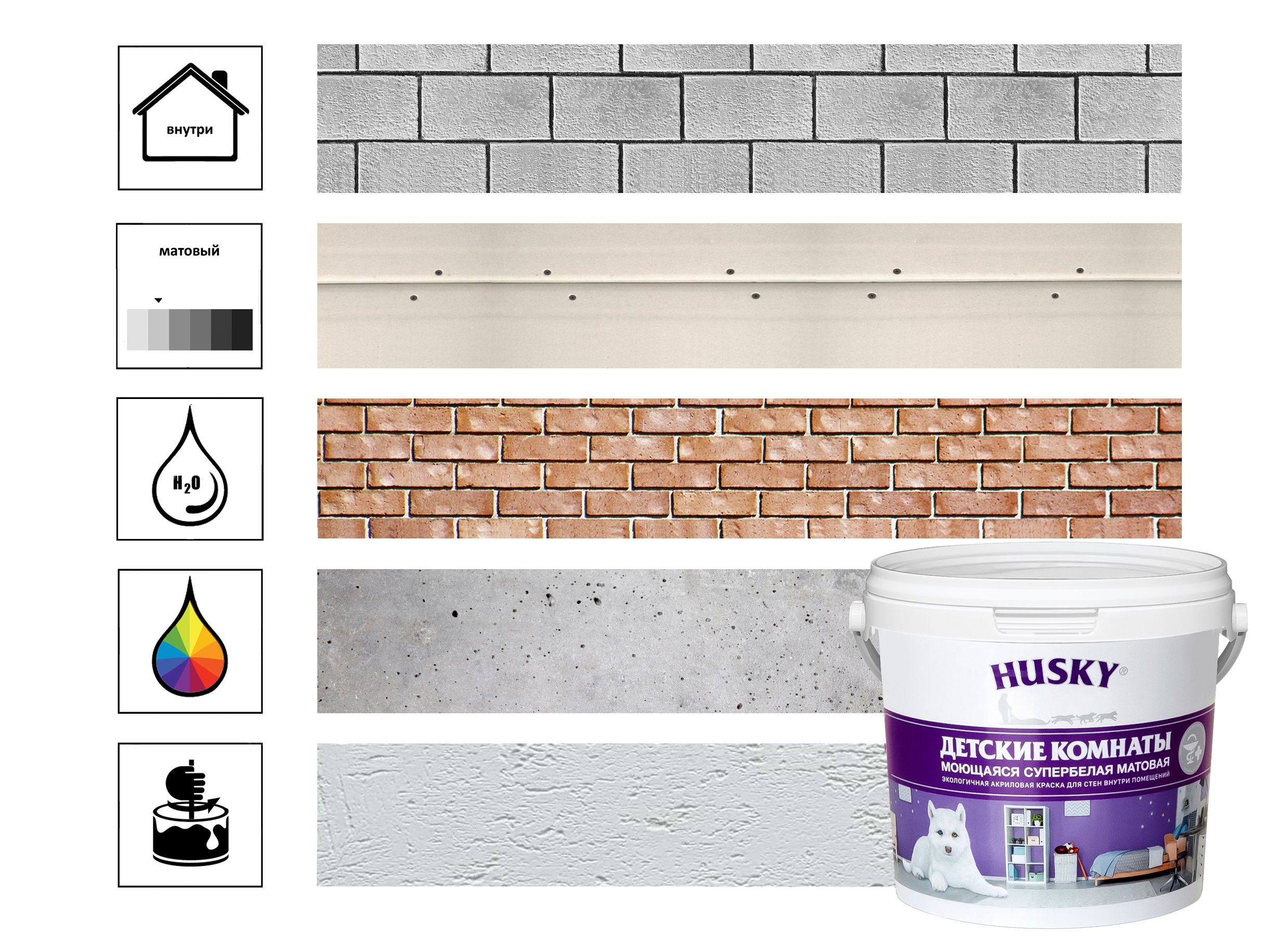 

Краска для детских комнат HUSKY 0,9л