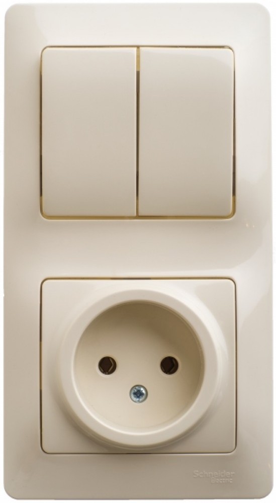 

Блок Schneider Electric GLOSSA розетка+2-клавишный выключатель, бежевый