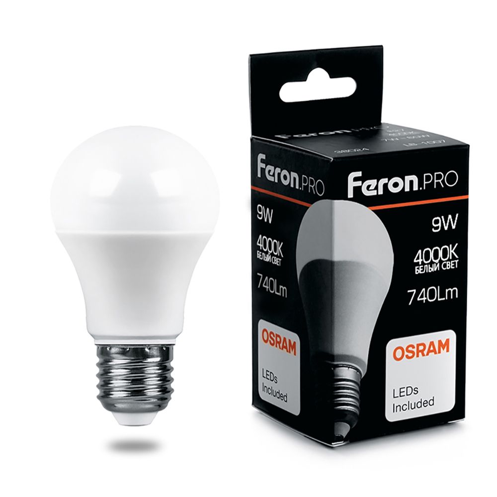 

Лампа светодиодная 9W 230V E27 4000K, LB-1009
