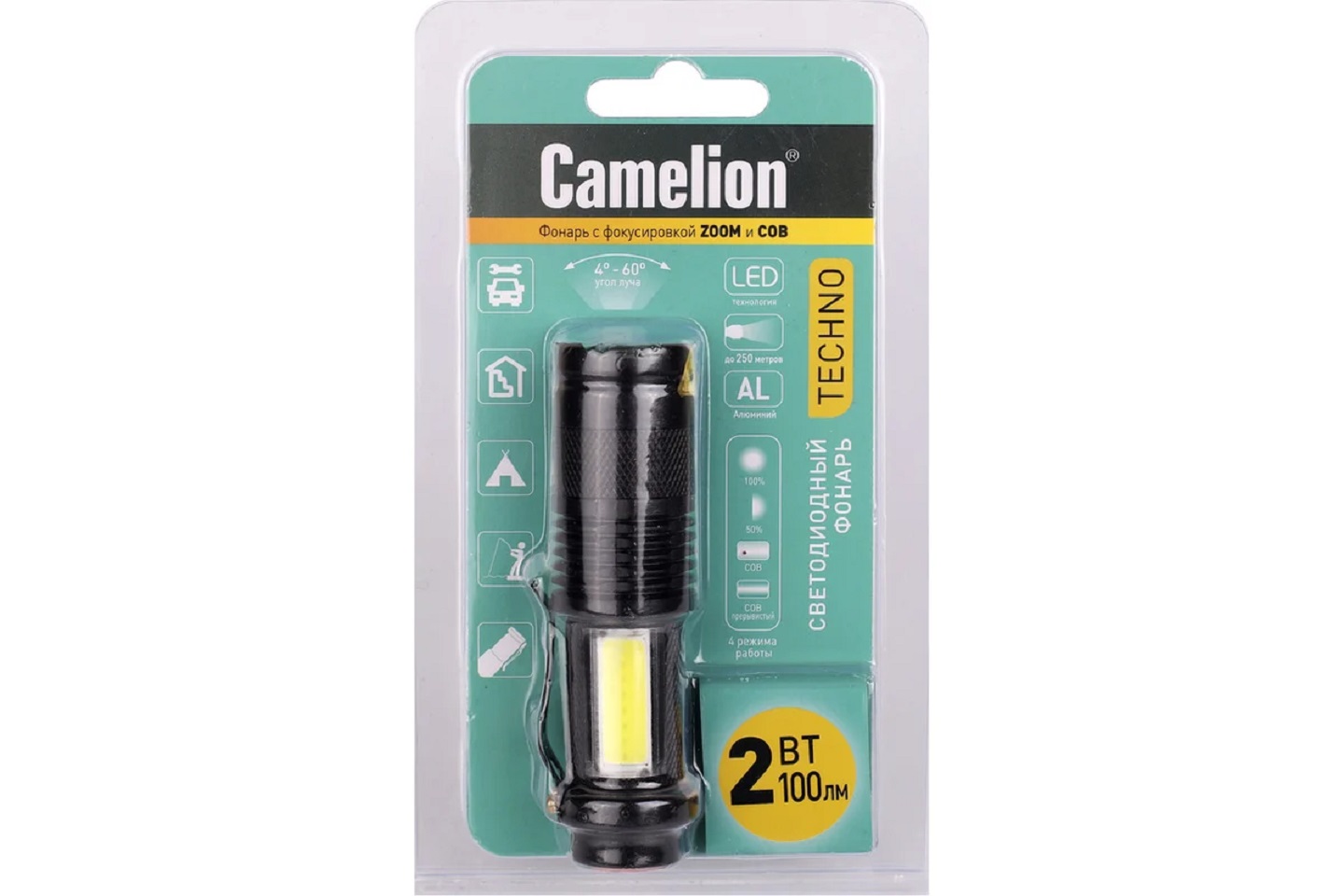 Фонарь Camelion LED51531, XPE+COB, ZOOM, 4 режима 1XLR6, черный