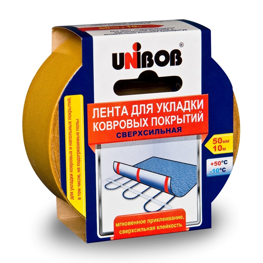 Лента двусторонняя клейкая Unibob 0,050х10м для подогрева полов, ткань