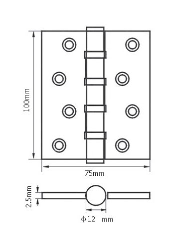 Петля стальная 100*75*2,5, 4 подш., б/колп., матовый черный никель