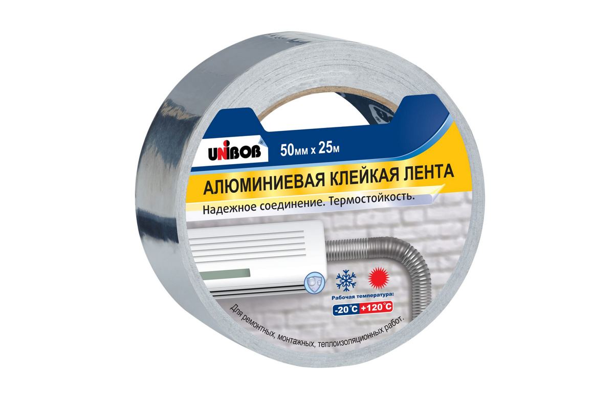 

Лента клейкая алюминиевая UNIBOB 50мм*25м, 65мкм