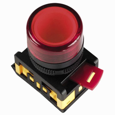 Лампа сигнальная Иэк  AL-22TE, D=22 мм, красный, неон/240В, цилиндр - фото 1
