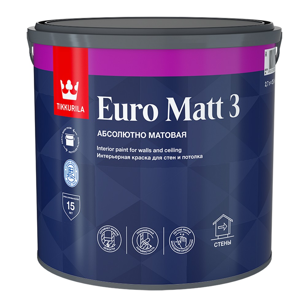 

Краска интерьерная TIKKURILA EURO MATT 3 A гл/мат 2,7л