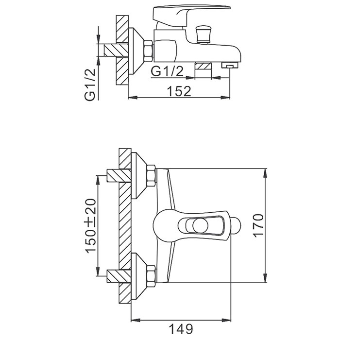 Смеситель для ванной с душевой лейкой Frap F30701-B, хром хром