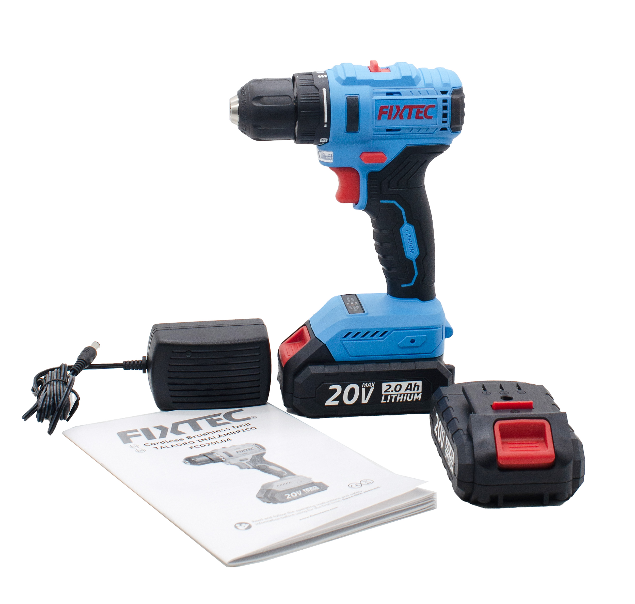 Дрель аккумуляторная Fixtec FCD20L04, 20В,Li-ion,2А/ч,2 аккумулятора, безщеточная