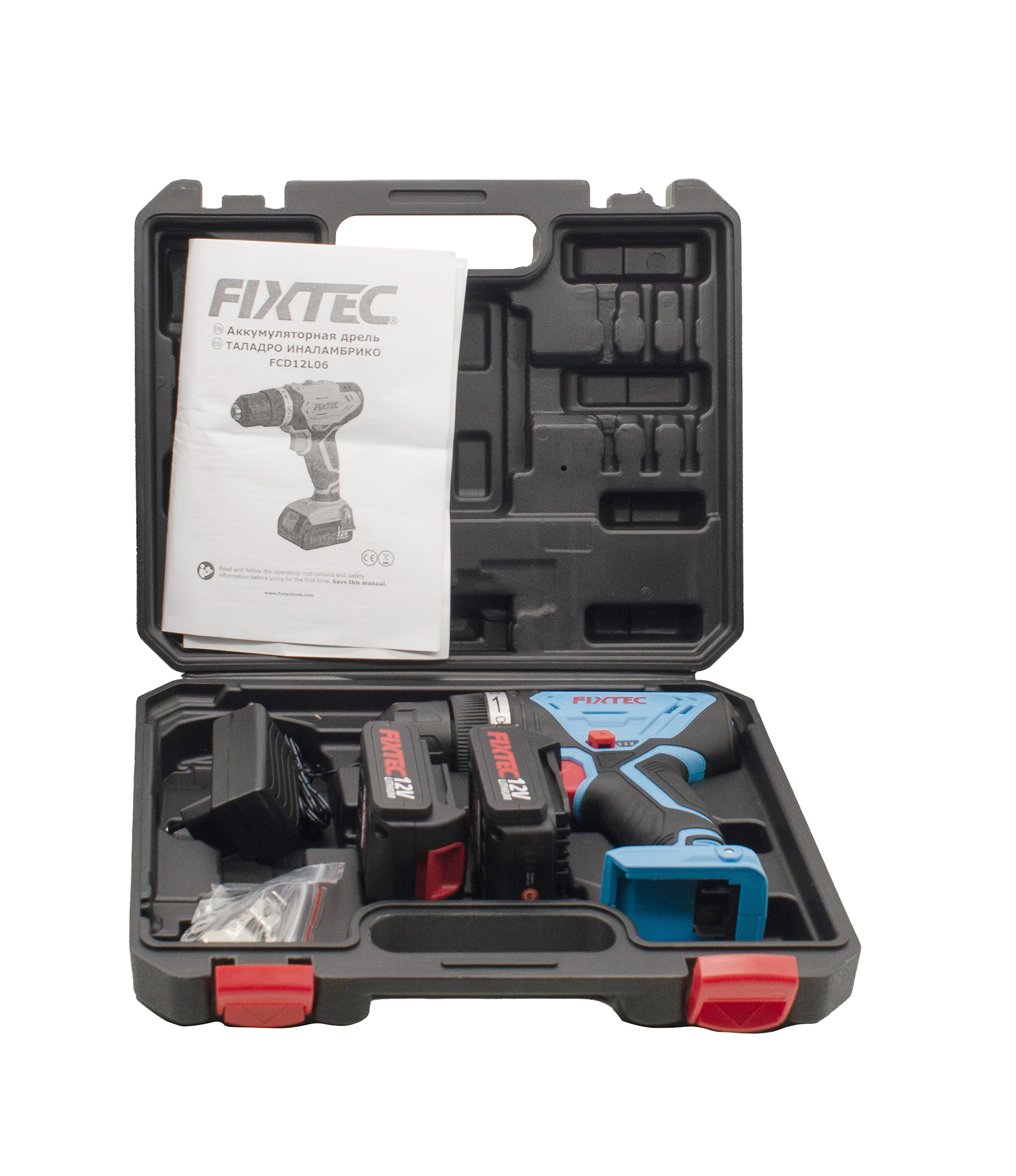 Дрель аккумуляторная Fixtec FCD12L06, 12В, Li-ion,1,5А/ч, 2 аккумулятора