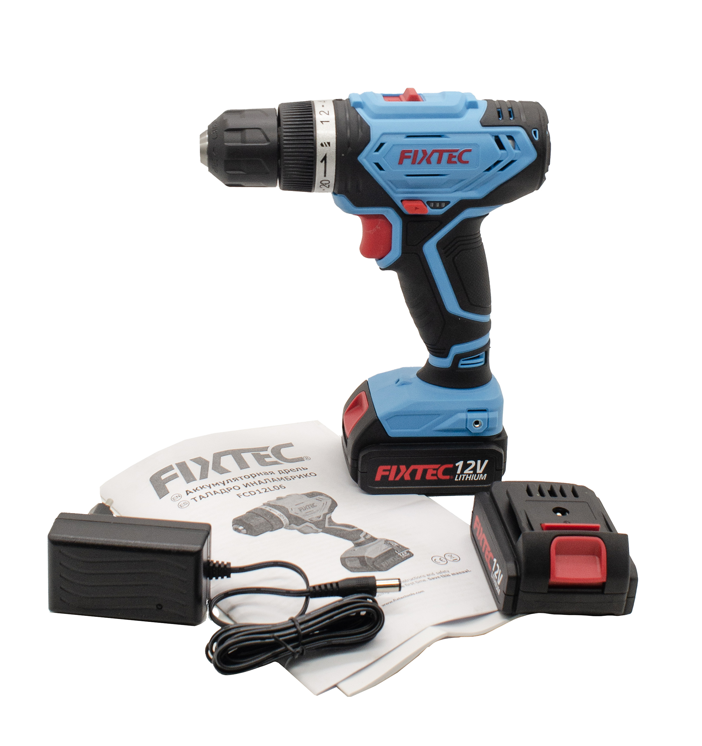 Дрель аккумуляторная Fixtec FCD12L06, 12В, Li-ion,1,5А/ч, 2 аккумулятора