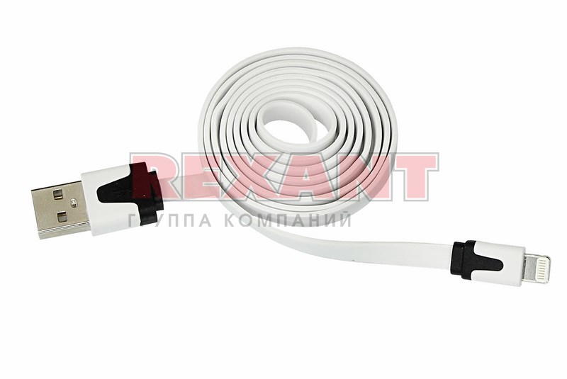 USB кабель для iPhone 5/5S slim шнур плоский 1М белый - фото 1