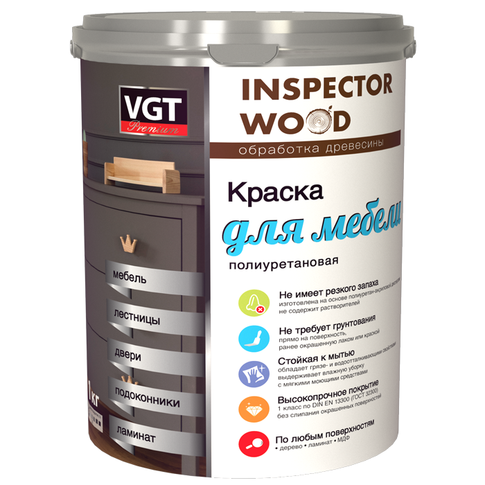 

Краска для мебели полиуретановая полуматовая супербелая база А, 1кг