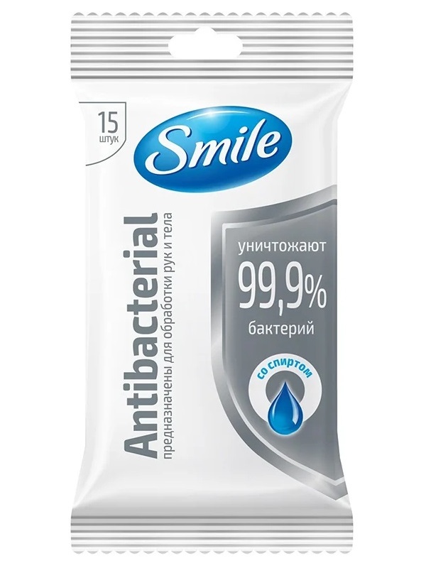 

SMILE Влажная салфетка Антибактериальная 15 шт, в ассортименте
