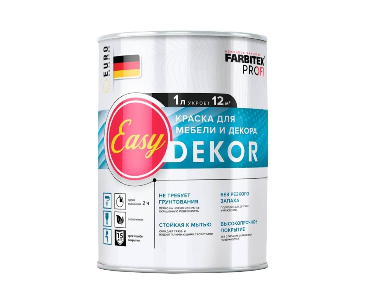 Краска акриловая для мебели и декора EasyDekor (1 л) FARBITEX PROFI - фото 1