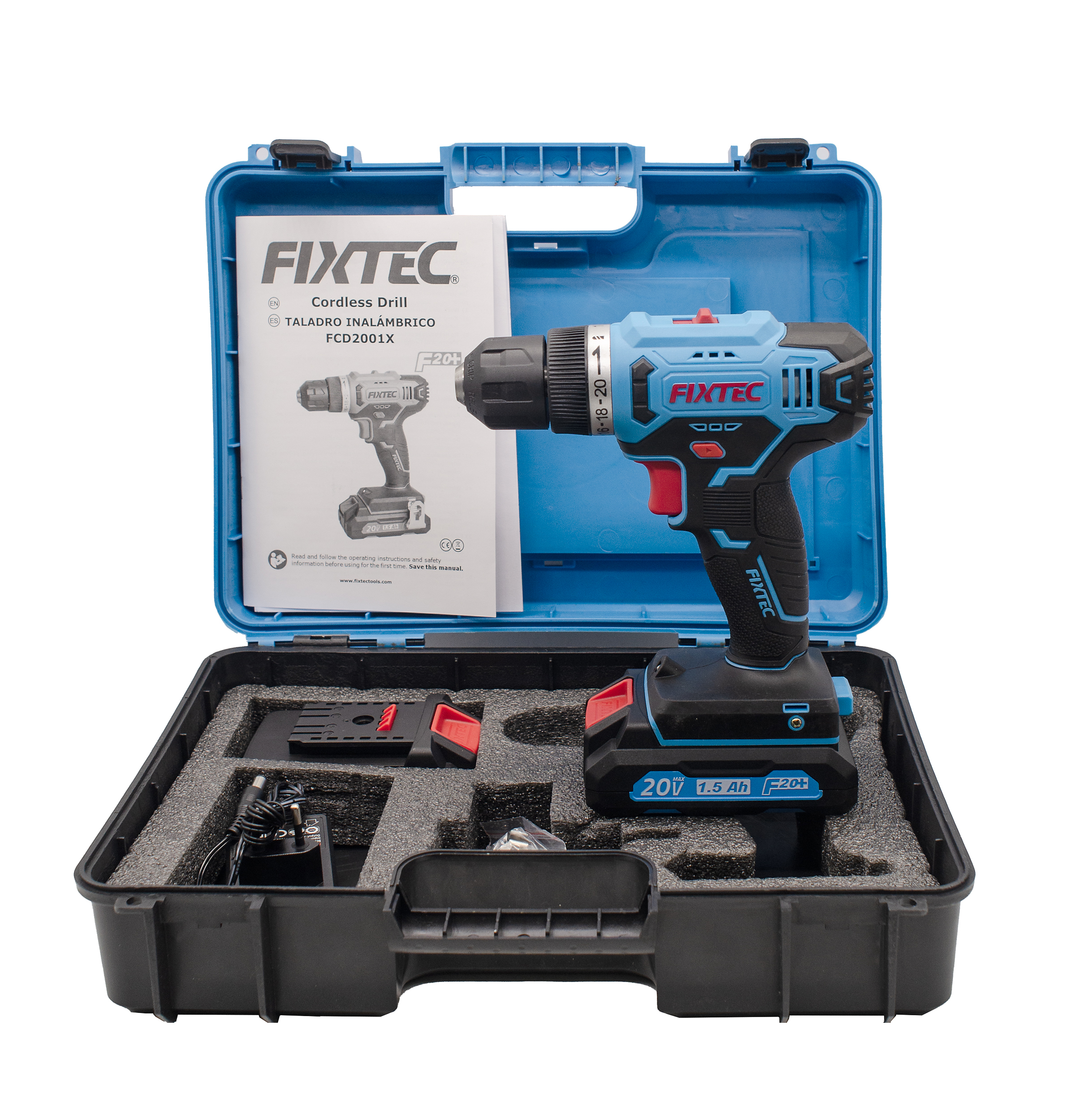 Дрель аккумуляторная Fixtec FCD2001X, 20В , Li-ion, 1,5А/ч, 2 аккумулятора
