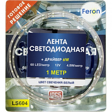 Лента светодиодная Feron LS604 60SMD(3528)/m 4.8W/m 12V IP65 5m теплый белый