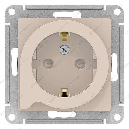 Розетка ATLASDESIGN с заземлением со шторками, 16А, механизм, бежевый