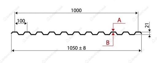 Профнастил С-21, 1,050*2 м*0,45 мм вино RAL3005