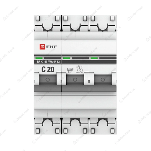 Выключатель автоматический   3п C 20А 4.5кА ВА 47-63 PROxima EKF mcb4763-3-20C-pro