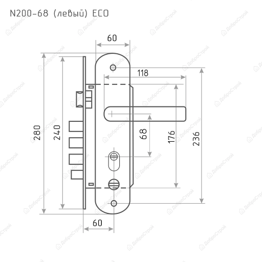 Замок врез. N200-68мм ЕСО Левый (мат.хром-черн.никель)
