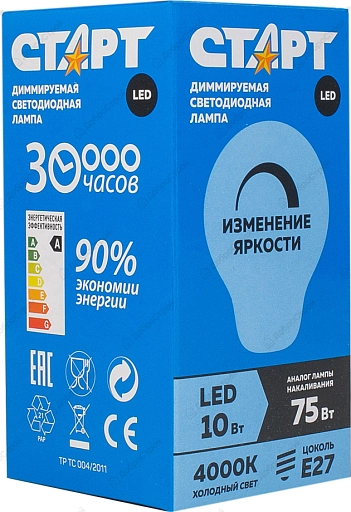 Лампа светодиодная СТАРТ LEDGLSE27 10W40 Dim Rheostat 10/50 (Р)