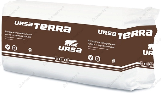 Утеплитель URSA TERRA 34PN, 1х0.6(0,61)*0.05 м, 0,244м3,  (4,88м.кв.)