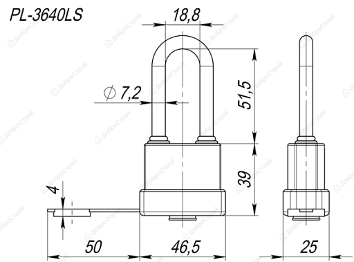 Замок навесной PL-3640 LS (40 мм) 3 "англ."кл. (удлиненная дужка) БЛИСТЕР