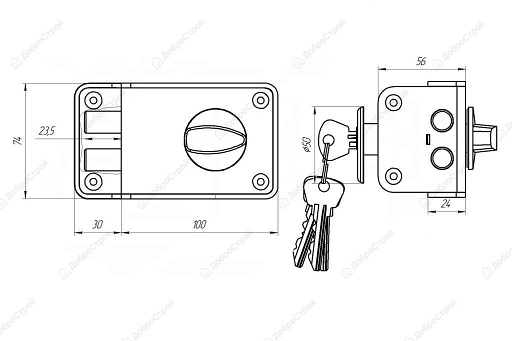 Замок накладной ЗН1-3-1 медь (34879)