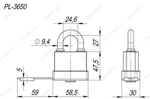 Замок навесной PL-3650 (50 мм) 3 "англ."кл. БЛИСТЕР