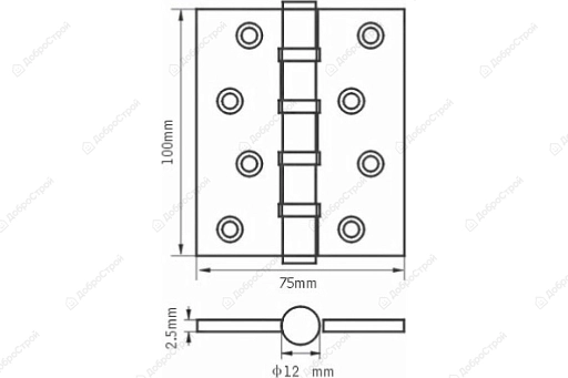 Петля стальная 100*75*2,5, 4 подшипника, б/колп., подвес, черный