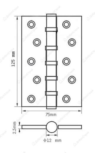 Петля стальная 125*75*2,5, 4подш., б/колп., бронза антич.125-4 ВВ FH АВ