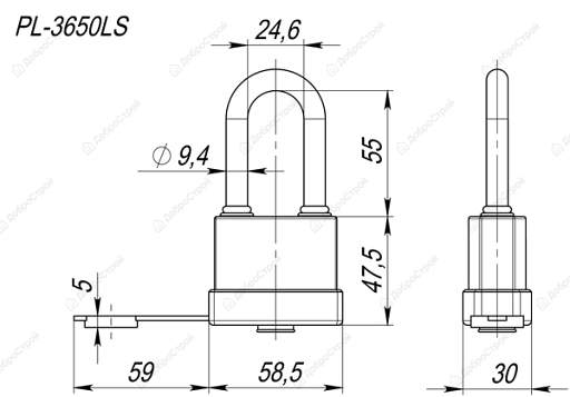 Замок навесной PL-3650 LS (50 мм) 3 "англ."кл. (удлиненная дужка) БЛИСТЕР