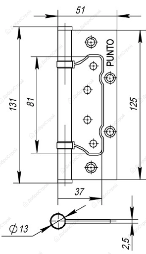 Петля универсальная Punto без врезки 200-2B 125x2,5 AB, бронза